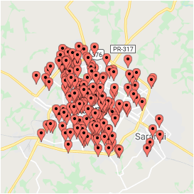 Mapa Clientes atendidos em Maringa paraná